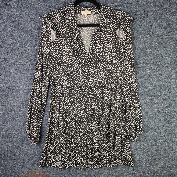 Easel‎ Womens Long Sleeve Button Front Black and White Print Dress - Picture 1 of 7